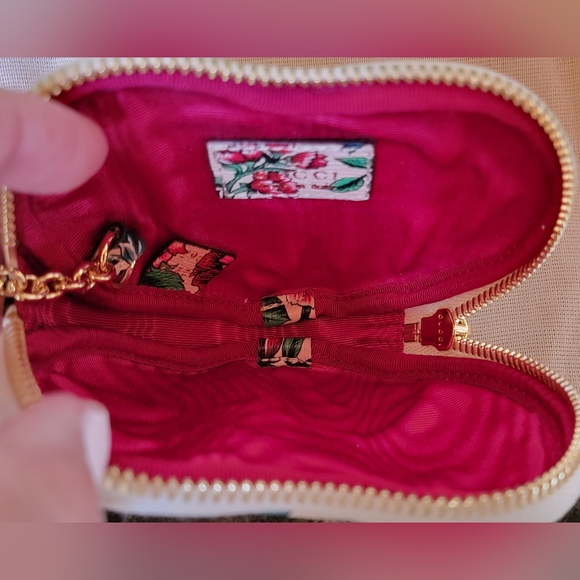 NEW GUCCI OPHIDIA HEART SHAPED FLORAL KEY CASE COIN PURSE GOLD HW - Picture 10 of 16
